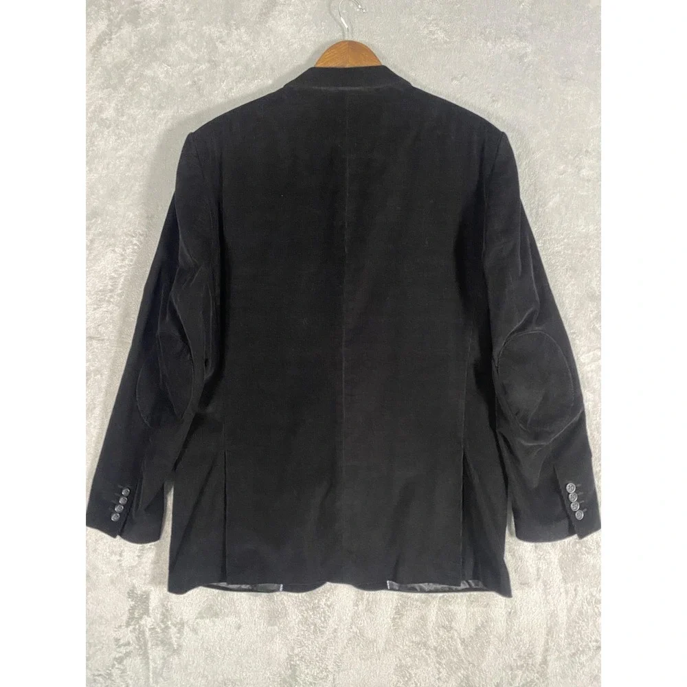 Stafford Blazer Mens‎ 46 L Black Corduroy Classic Fit Sport Coat Elbow Patch